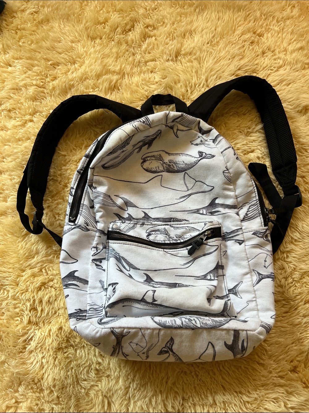 Whale Print Mini Backpack in White and Black - Women